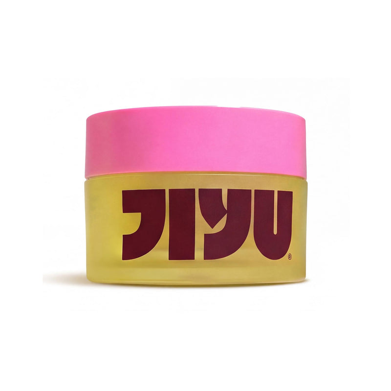 One yellow frosted jar with a pink lid and maroon JIYU logo, front view