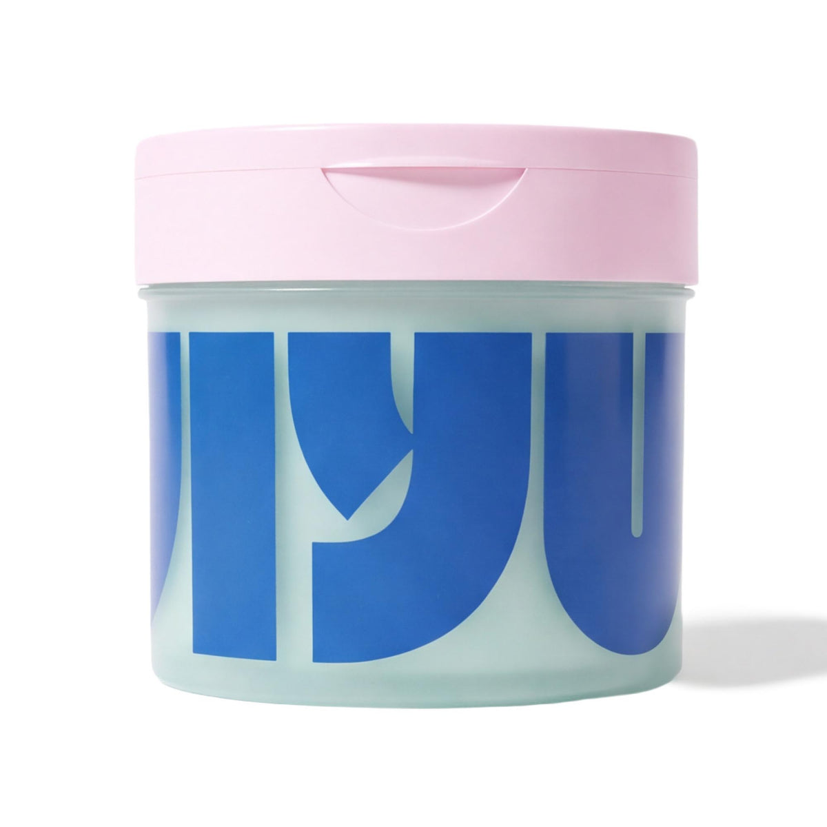 Single mint-green jar of face pads with a pink flip lid, large blue JIYU lettering, front view